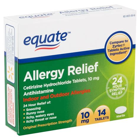 Equate Allergy Relief, Cetirizine Hydrochloride Tablets, 10 mg, 14 ...