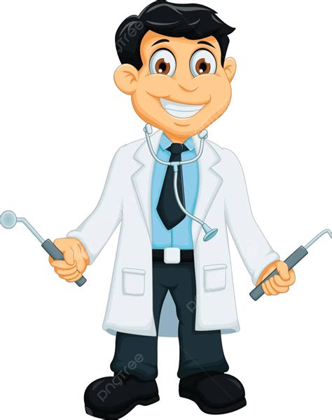 Cute Dentist Cartoon Holding Dentist Tools Occupation Professional Male Vector, Cute Clipart ...