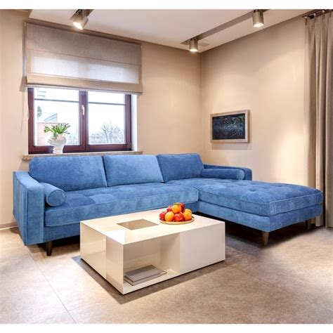 Denim Blue Polyester Fabric Sectional Sofa - Bed Bath & Beyond - 37403947