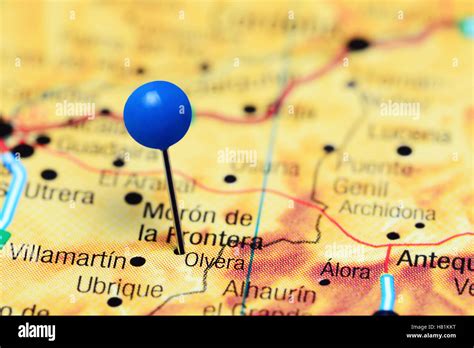 Olvera pinned on a map of Spain Stock Photo - Alamy