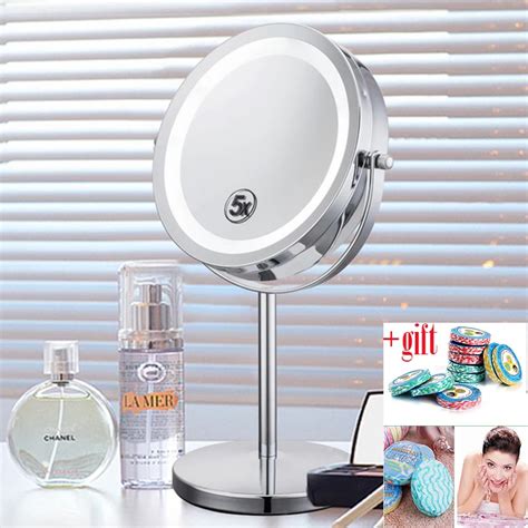 6 Inch 5x Magnification LED Light Cosmetic Makeup Mirror Round Shape ...