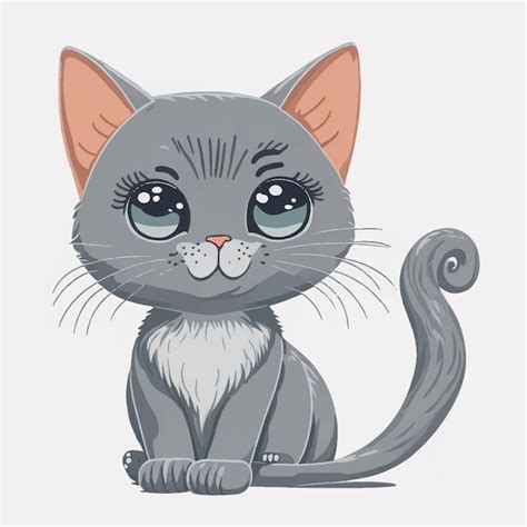 Lindo gato gris dibujos animados vector ilustración fondo blanco | Vector Premium