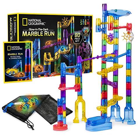 NATIONAL GEOGRAPHIC Glowing Marble Run - 80 Piece Construction Set with ...