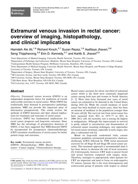 Extramural venous invasion in rectal cancer: overview of imaging ...