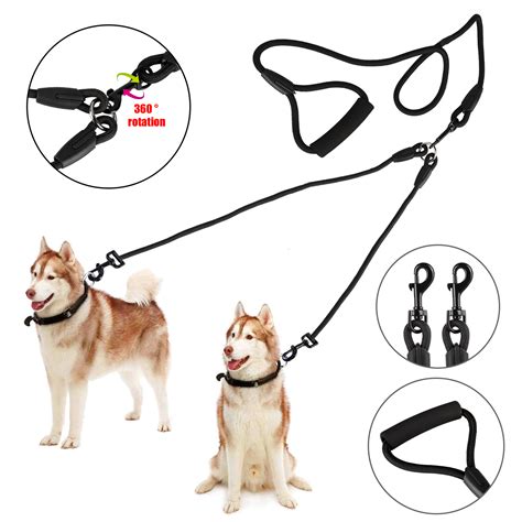 EEEkit Double Dog Leash for 2 Dogs with Soft Handle, Heavy Duty Dual Dog Leash 360° Swivel No ...