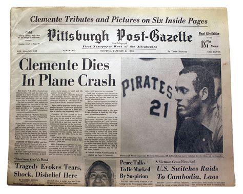 The front page of the 'Pittsburgh Post-Gazette' from Jan. 2, 1973 ...