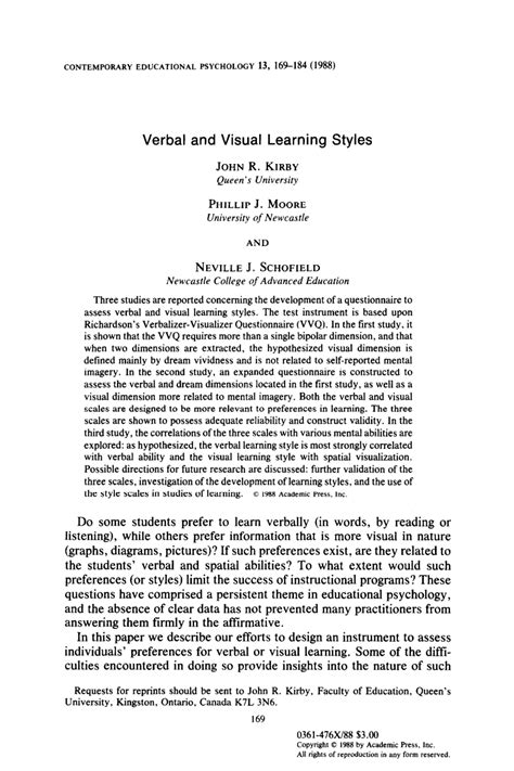 (PDF) Verbal and visual learning styles