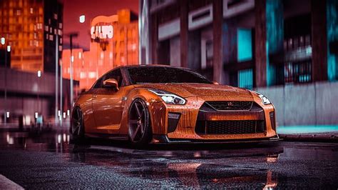 HD wallpaper: artwork, car, vehicle, digital art, orange cars, Nissan, Nissan GT-R | Wallpaper ...