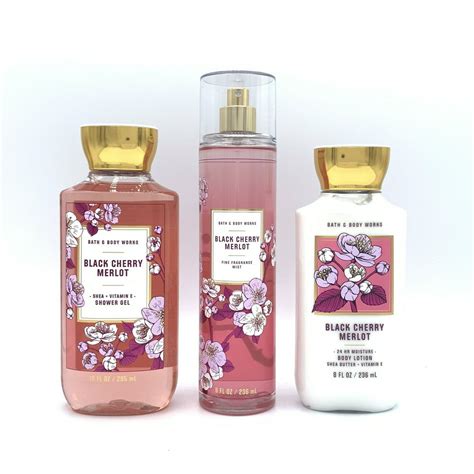 Bath and Body Works Black Cherry Merlot Fine Mist, Shower Gel and Body Lotion 3-Piece Bundle ...