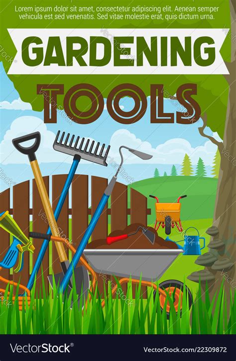 Gardening tools poster with horticulture equipment