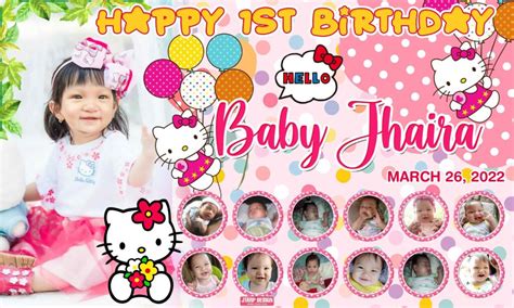 5x3 Happy 1st Birthday Baby Jhaira Hello Kitty Theme Tarpaulin Design