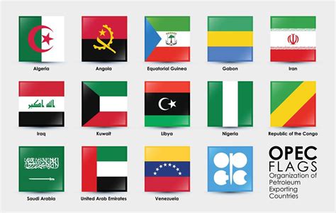 Set of OPEC 13 countries flags. Simple square flags design icons ...