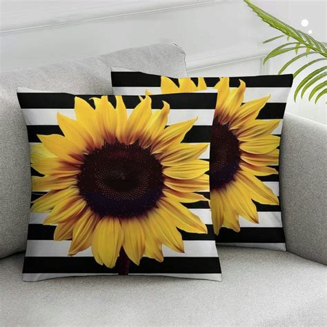 Nawypu Bright Sunflower Black and White Striped Decorative Throw Pillow Covers Cases for Home ...