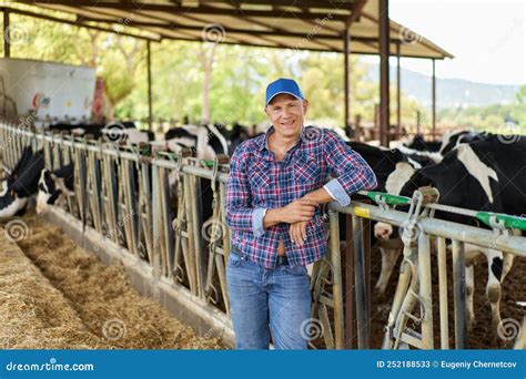 Farmer Cowboy at Cow Farm Ranch Stock Image - Image of ranch, milk ...