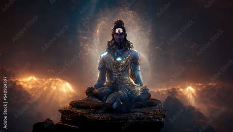 AI generated image of Hindu god Shiva, meditating on Mount Kailasa in ...