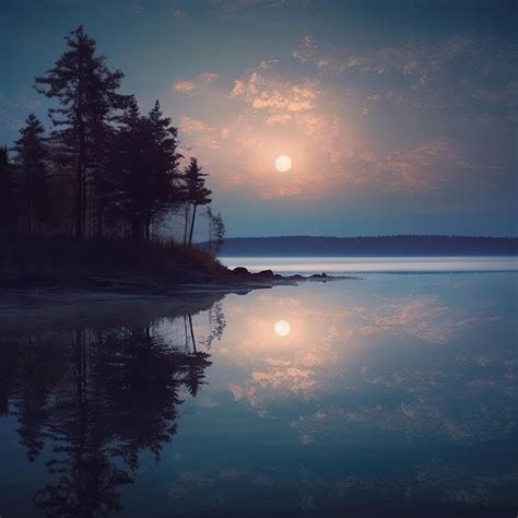 Premium AI Image | Illustration of a night view on a lake with a full moon