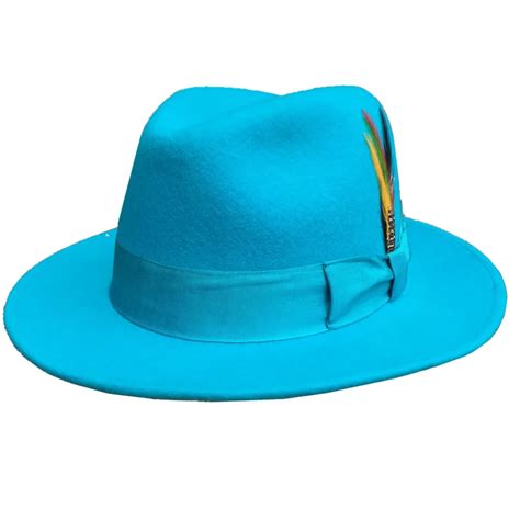 Classic Light Blue Classic Men 's Wool Felt Fur Fedora Hat Godfather Hat Design in Italy -in ...