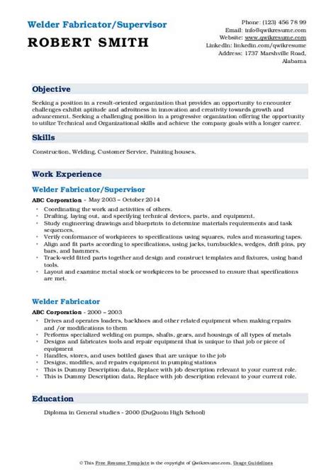 Welder Fabricator Resume Samples | QwikResume