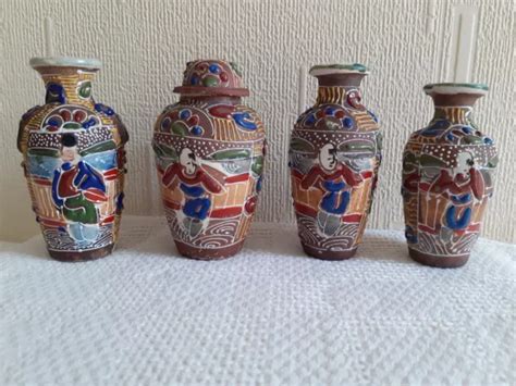ANTIQUE JAPANESE MORIAGE satsuma 3 x vases & 1 x lided pot £40.00 - PicClick UK