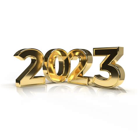 New Year 2023 Golden Steel Number Isolated On Transparent Background 3d Illustration, 2023 ...