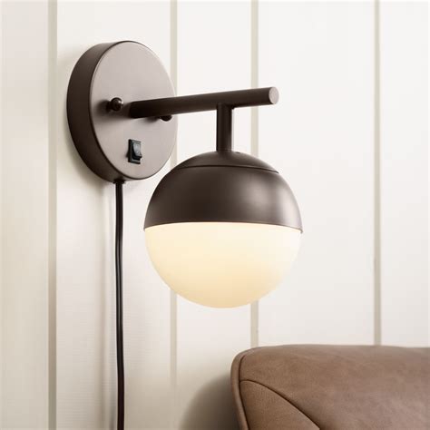 360 Lighting Modern Wall Lamp Bronze Plug-In Light Fixture Frosted Glass Globe Shade for Bedroom ...