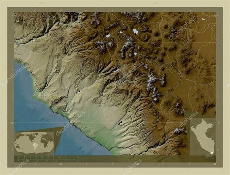 Tacna, region of Peru. Elevation map colored in wiki style with lakes ...