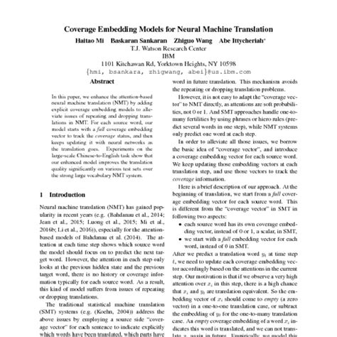 Coverage Embedding Models for Neural Machine Translation - ACL Anthology