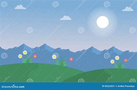 Flower on the Hill Spring Landscape Stock Vector - Illustration of garden, grass: 85223021