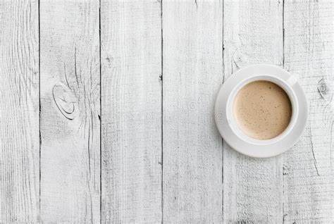 Coffee Cup Top View on White Wood Table Background Stock Image - Image ...