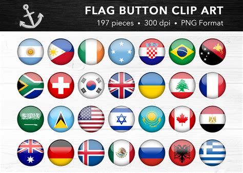 World Flag Button Clip Art Flags of the World | Etsy