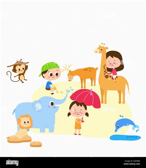 Smiling children playing with animals Stock Photo - Alamy