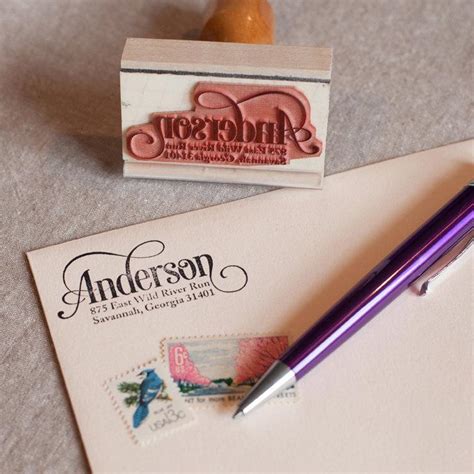 Custom Return Address Stamp SERIF SCRIPT DESIGN With Wood Handle ...