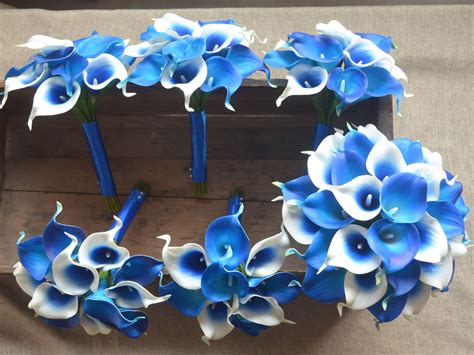 Royal Blue Calla Lily Bouquets Wedding Package Real touch | Etsy in 2021 | Custom wedding ...