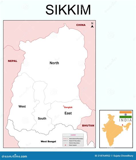 Sikkim Map. Highlight Sikkim Map On India Map With A Boundary Line ...