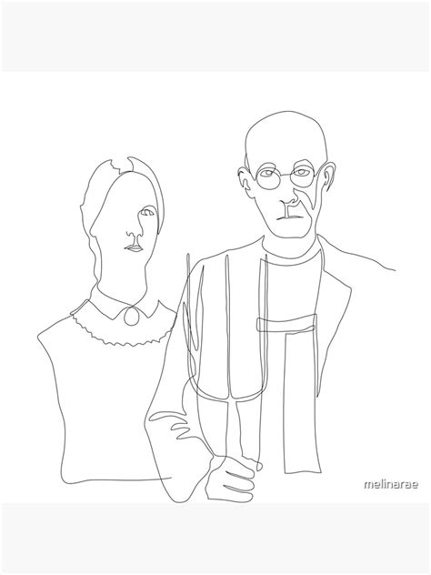 "American Gothic- Famous Art- Line Drawing" Metal Print by melinarae | Redbubble