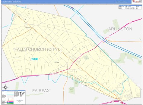 Falls Church County, VA Zip Code Wall Map Basic Style by MarketMAPS - MapSales