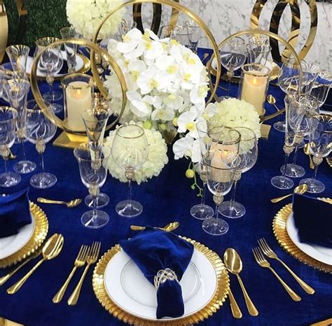 Navy and gold wedding reception Royal Blue Centerpieces, Royal Blue Wedding Decorations, Gold ...