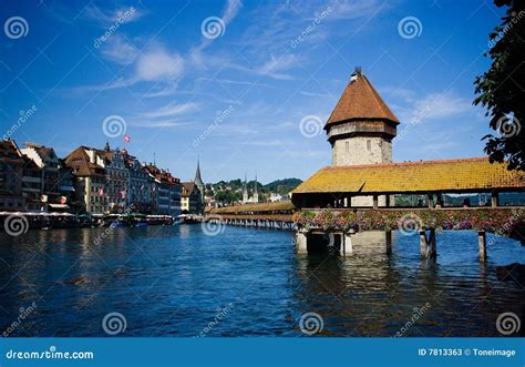 Chapel Bridge,Luzern stock image. Image of church, landscape - 7813363