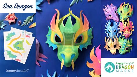 Easy DIY paper Sea Dragon 3D mask. Instantly download printable Dragon mask template ...