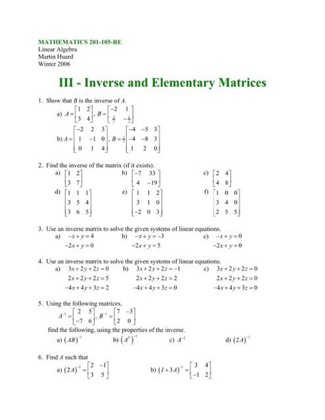 III - Inverses and Elementary Matrices - SLC Home Page