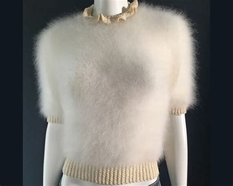 Fuzzy 100% Angora Sweater Vintage Hand-knit Ivory Pullover | Etsy