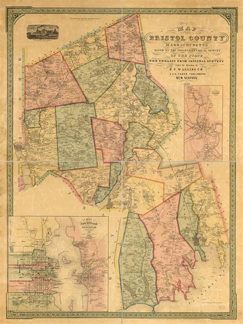 Map of Bristol County Massachusetts MA. 1852. Vintage - Etsy