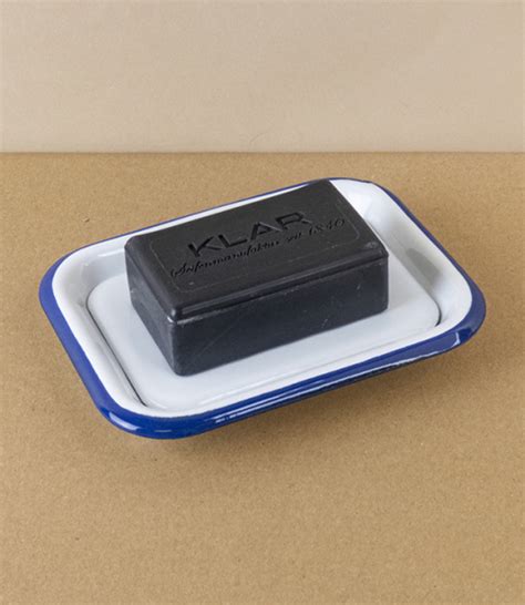 Klar’s enamel soap dish, white/blue