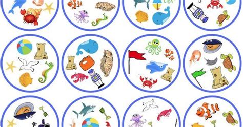 printable "Spot-It" game cards with images of ocean animals and ...