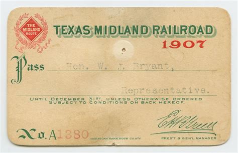 Texas Midland Railroad Pass - The Portal to Texas History