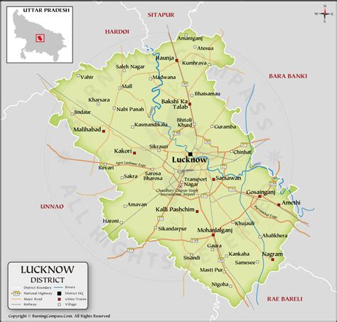 Lucknow District Map, Uttar Pradesh, India