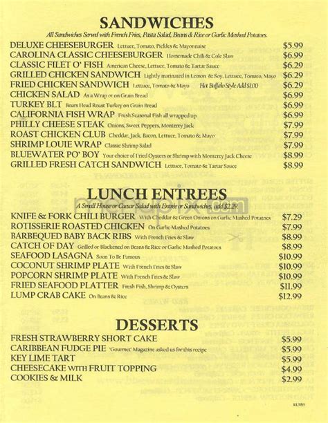 Menu of Bluewater Grill in Wrightsville Beach, NC 28480