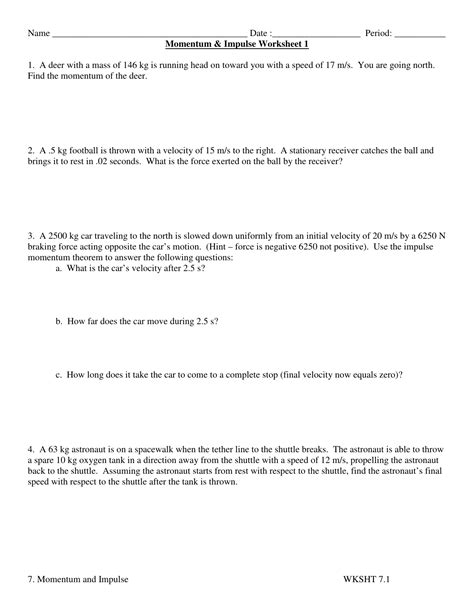 Solved Impulse & Momentum Worksheets pg 3 BEFORE AFTER VB= 3 - Worksheets Library
