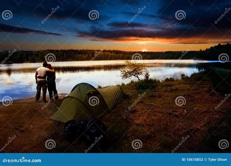 Camping Lake Sunset stock photo. Image of fresh, adult - 10610852