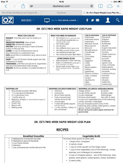 Dr Oz 2 Week Diet Plan Recipes - Carolyn Rosario